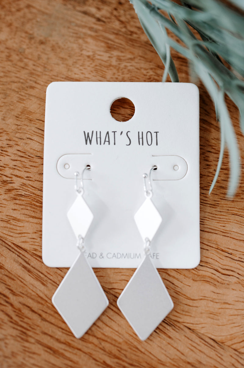 Stacked Diamond Shaped Earrings In Matte Silver - Maple Row Boutique 