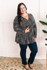 Tie Front Tiered Top In Black & White Animal Print - Maple Row Boutique 