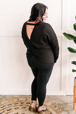 Long Sleeve Twist Back Top In Midnight Black - Maple Row Boutique 