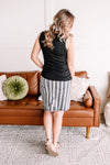 Walk Along Striped Denim Skirt in Charcoal - Maple Row Boutique 