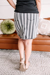 Walk Along Striped Denim Skirt in Charcoal - Maple Row Boutique 