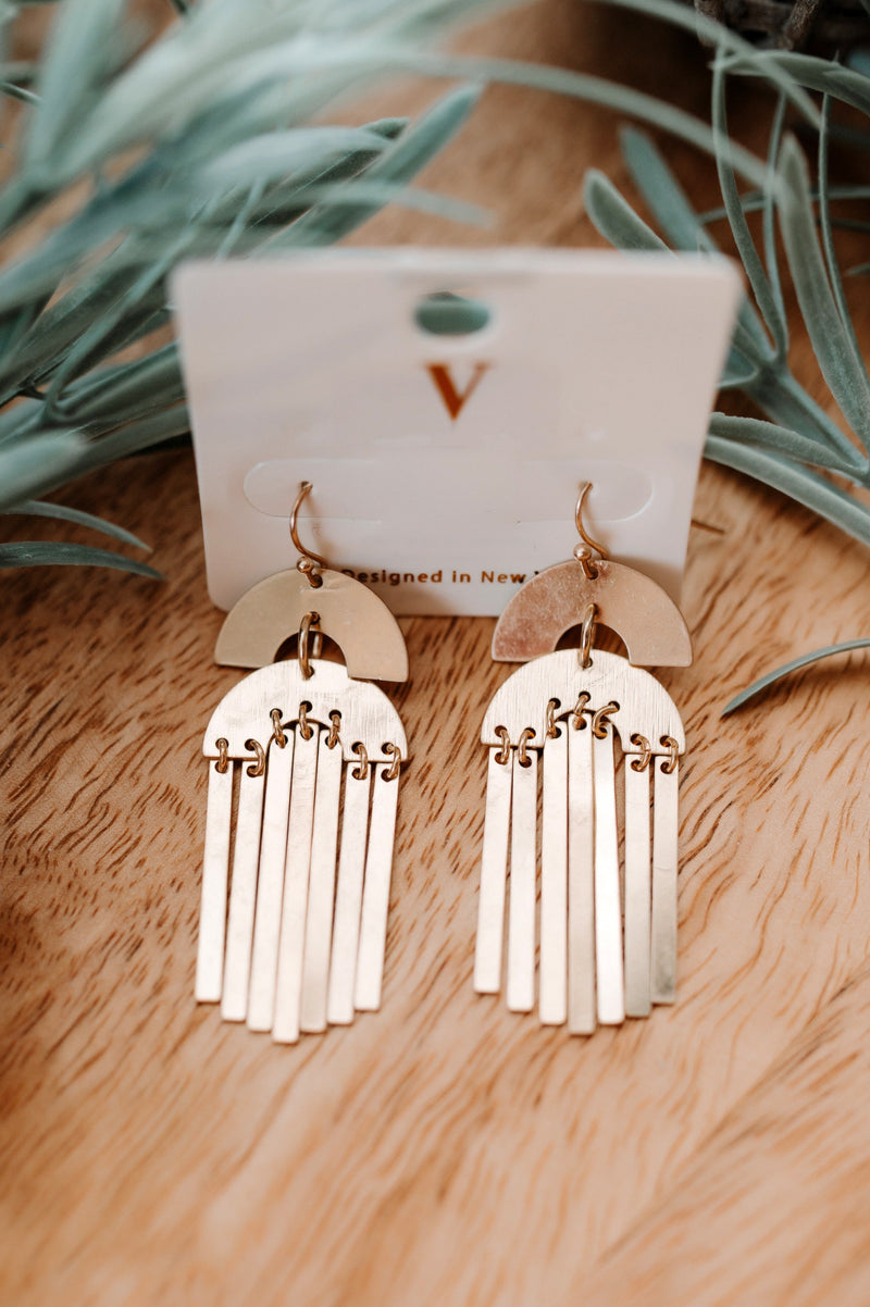 Geometric Bar Earrings In Brushed Gold - Maple Row Boutique 
