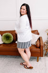 Walk Along Striped Denim Skirt in Charcoal - Maple Row Boutique 