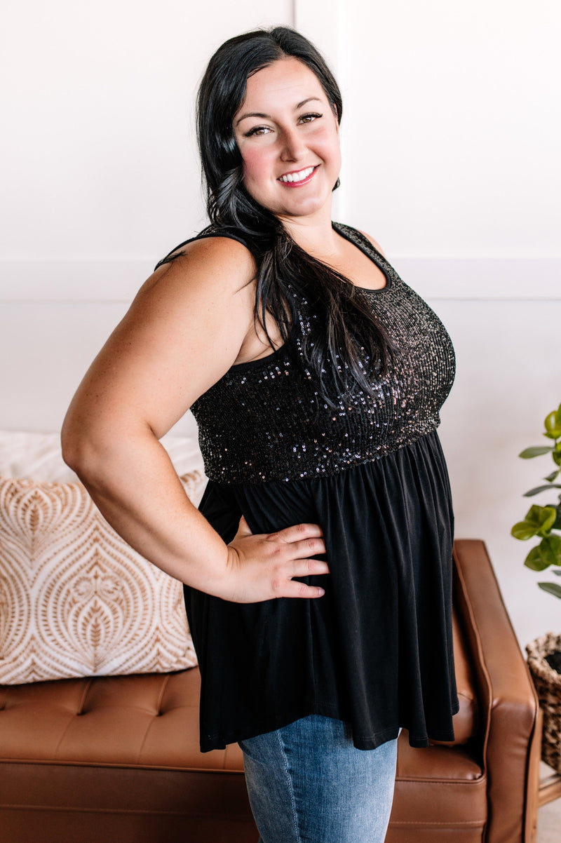 Sequin Tunic Top in Midnight - Maple Row Boutique 