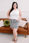 Walk Along Striped Denim Skirt in Charcoal - Maple Row Boutique 