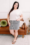 Walk Along Striped Denim Skirt in Charcoal - Maple Row Boutique 