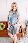 Walk Along Striped Denim Skirt in Charcoal - Maple Row Boutique 