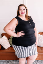 Walk Along Striped Denim Skirt in Charcoal - Maple Row Boutique 