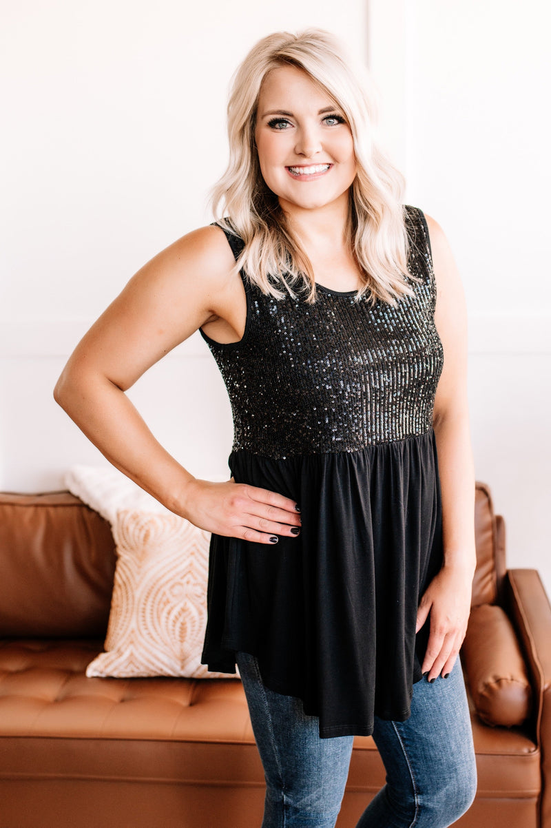 Sequin Tunic Top in Midnight - Maple Row Boutique 