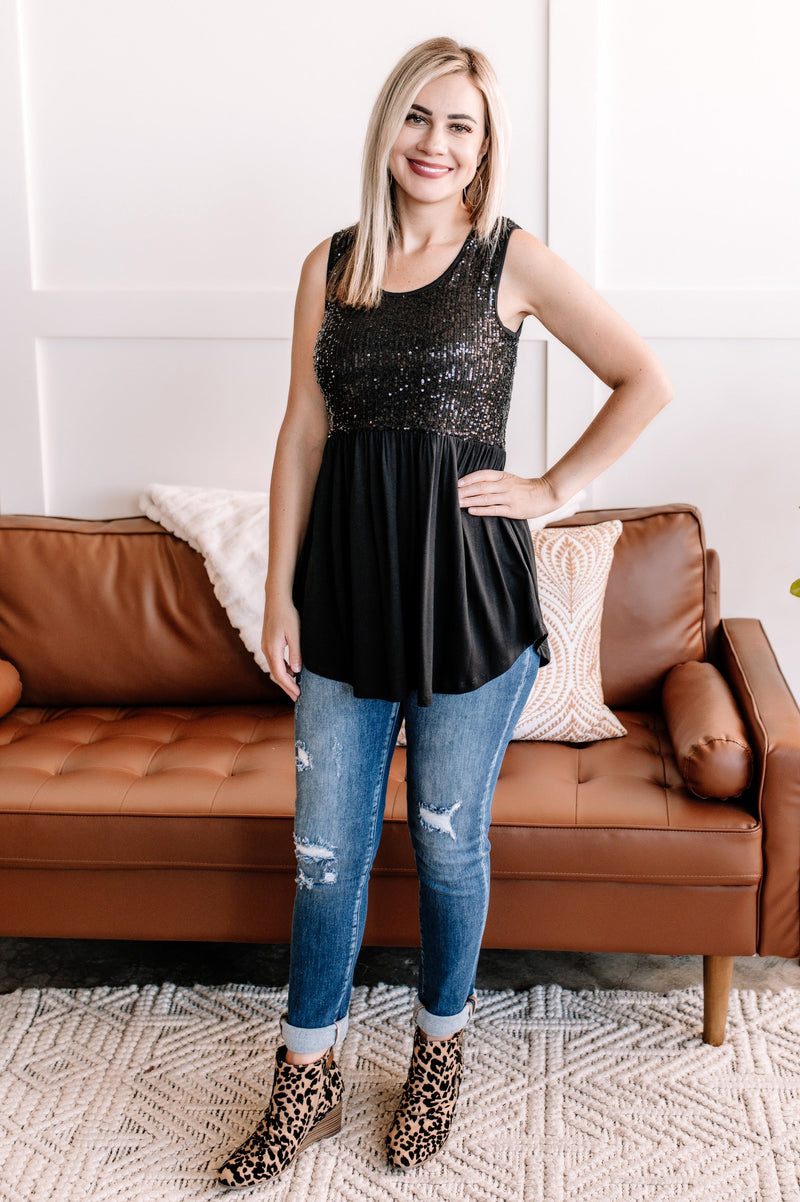 Sequin Tunic Top in Midnight - Maple Row Boutique 