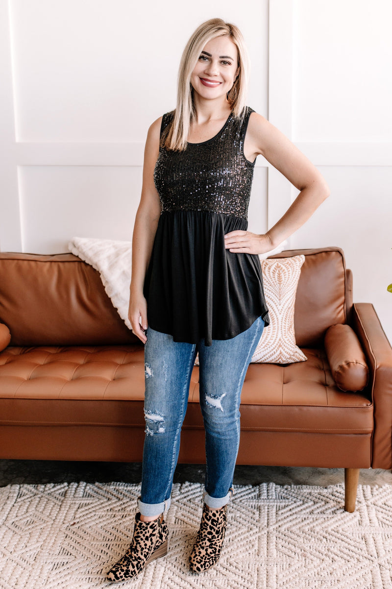 Sequin Tunic Top in Midnight - Maple Row Boutique 