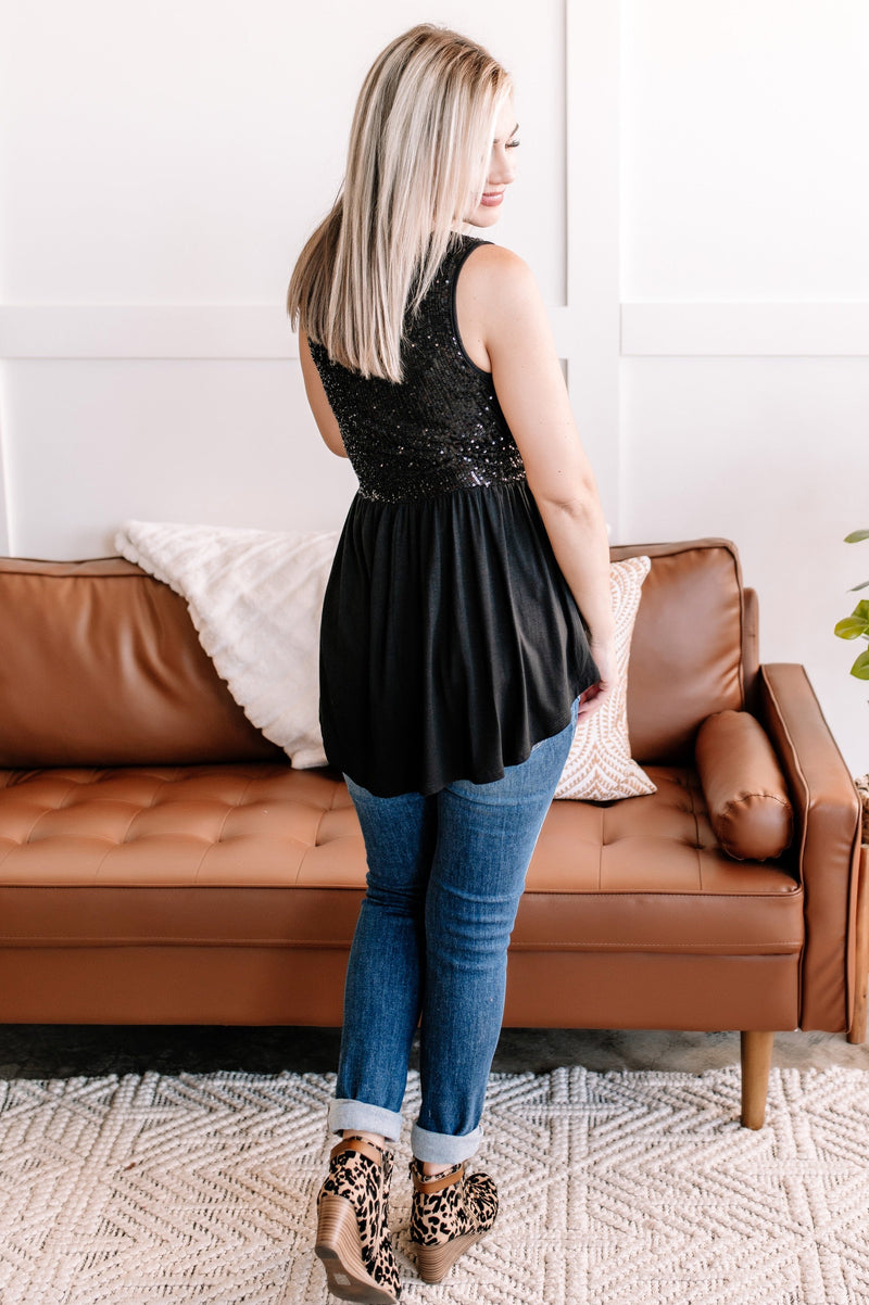 Sequin Tunic Top in Midnight - Maple Row Boutique 