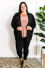 Open Front Feather Cardigan In Black - Maple Row Boutique 