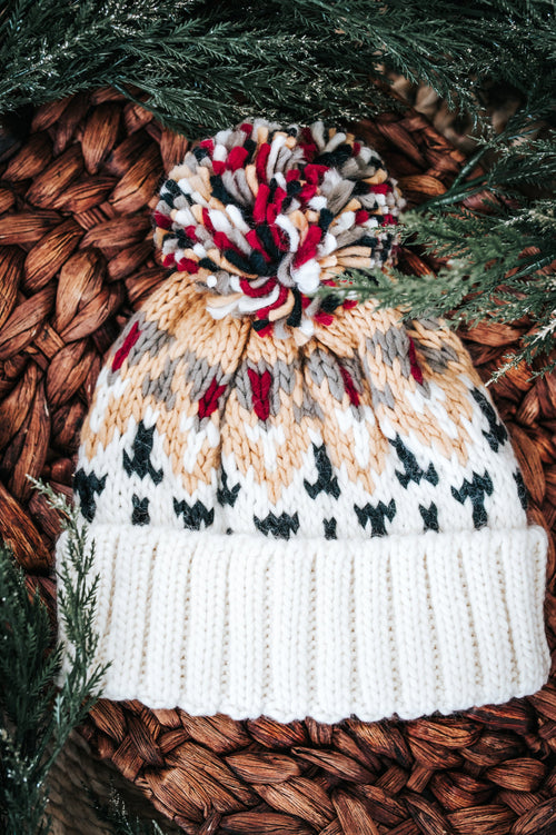 11.24 Ski Knit Hat With Pompom Detail In Winter Multi 11.24 - Maple Row Boutique 
