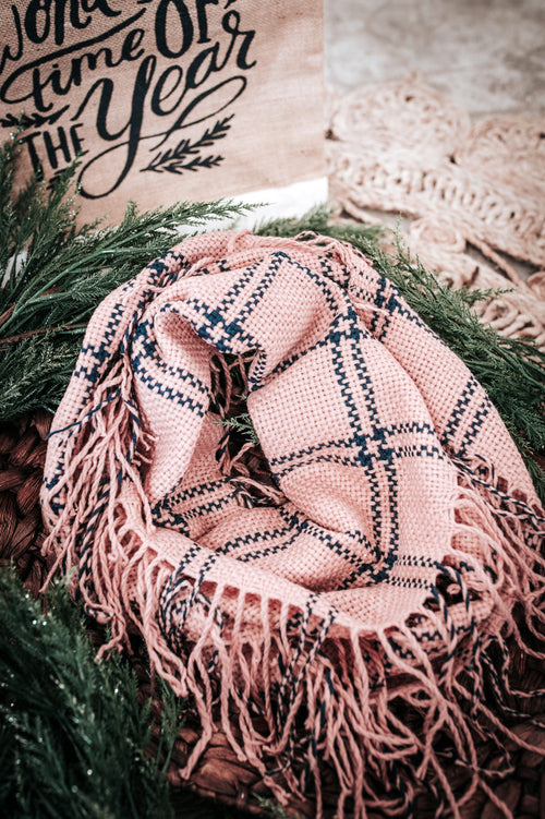 11.24 Plaid Infinity Scarf In Navy & Blush 11.24 - Maple Row Boutique 