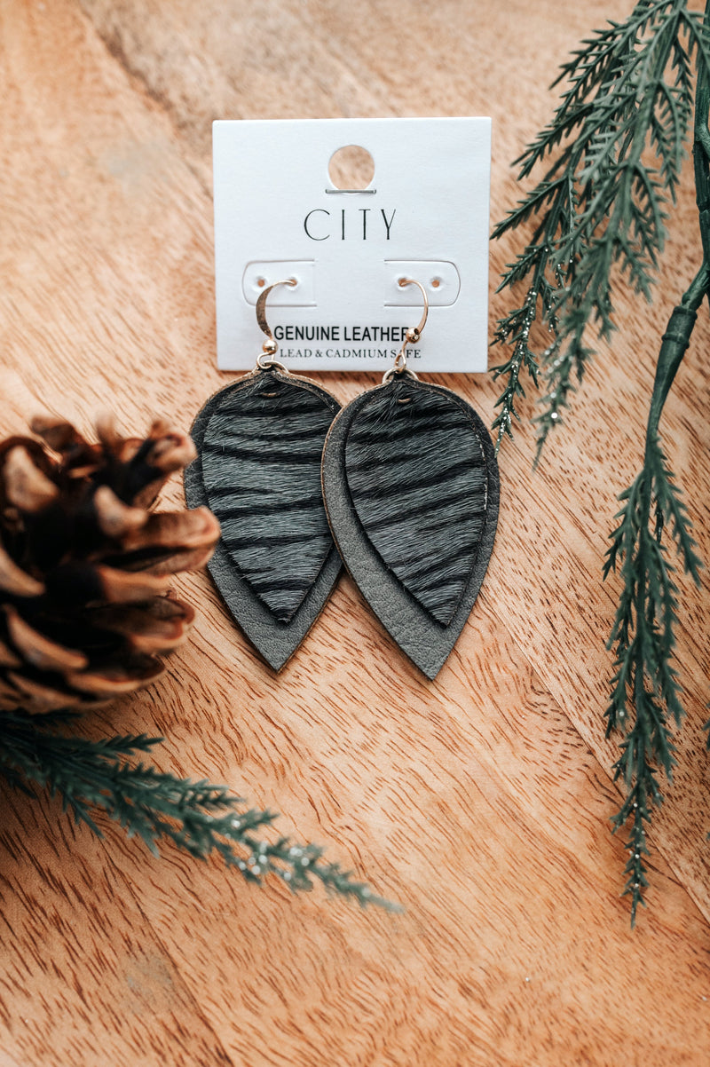 Genuine Leather Earrings With Hairon Detail - Maple Row Boutique 