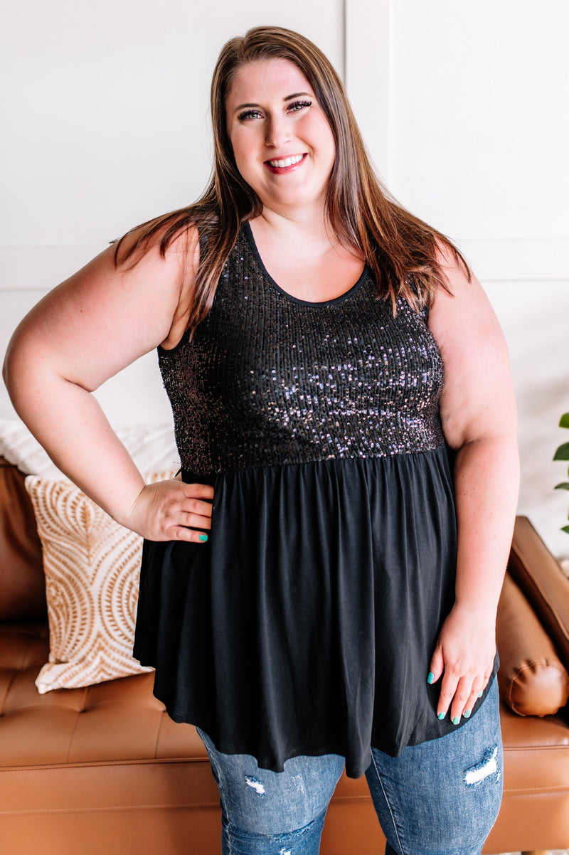 Sequin Tunic Top in Midnight - Maple Row Boutique 