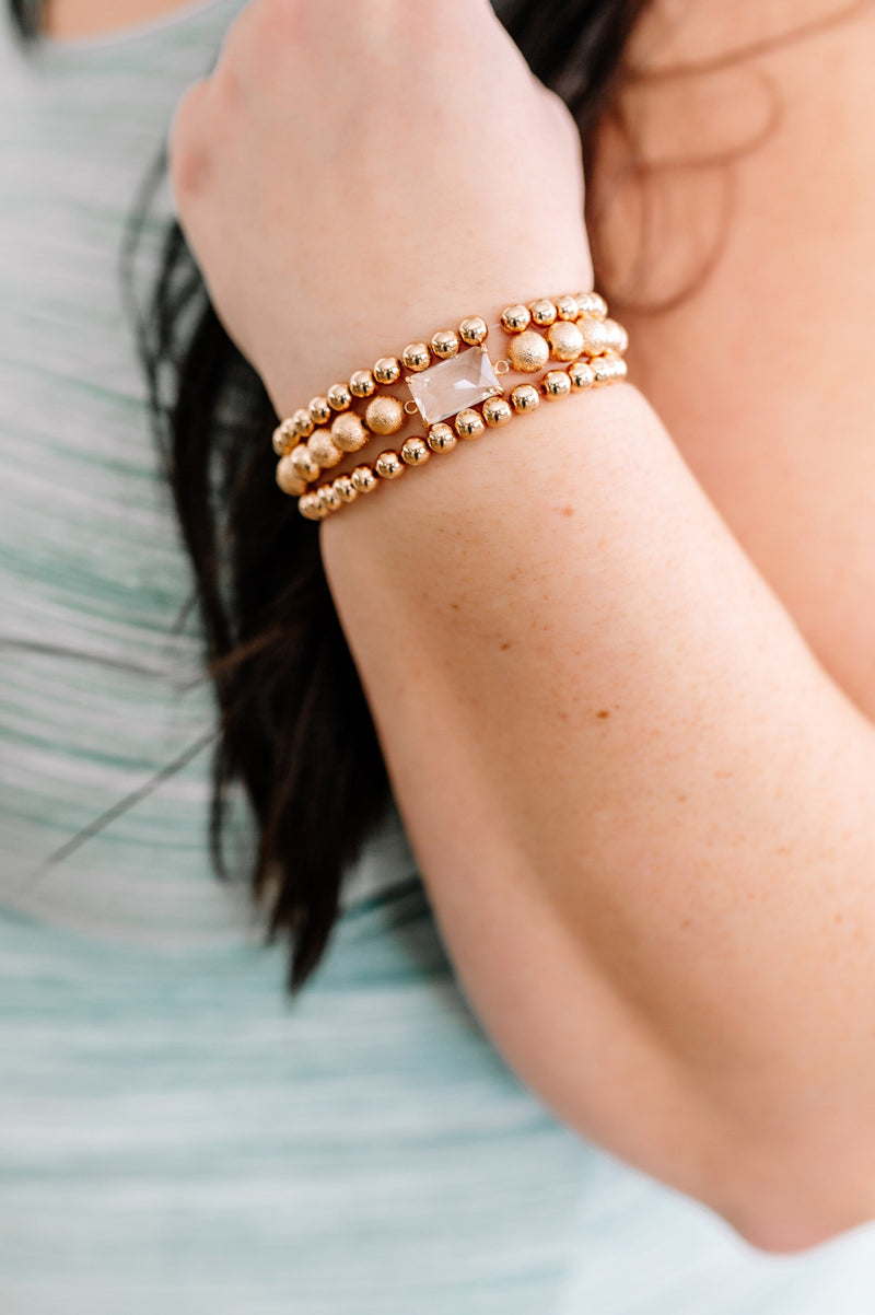 Set Of 3 Gold Beaded Bracelet - Maple Row Boutique 
