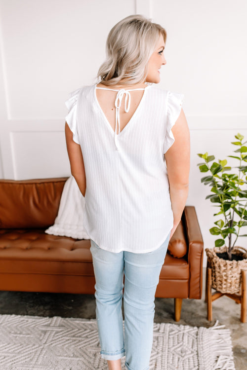 Ruffle Pointelle Top in Ivory - Maple Row Boutique 