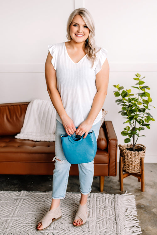 Ruffle Pointelle Top in Ivory - Maple Row Boutique 