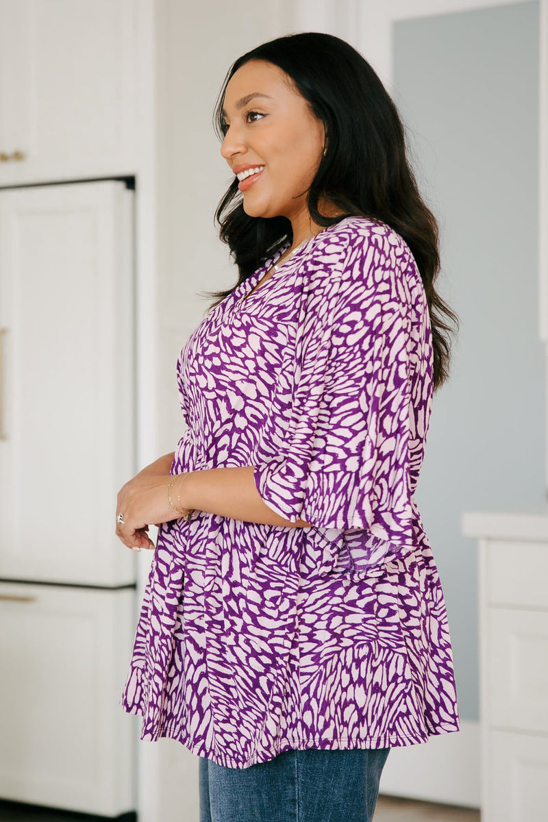 Dearest Dreamer Peplum Top in Painted Purple - Maple Row Boutique 