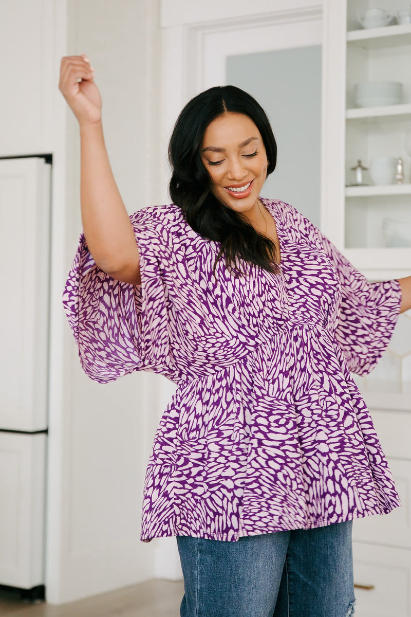 Dearest Dreamer Peplum Top in Painted Purple - Maple Row Boutique 