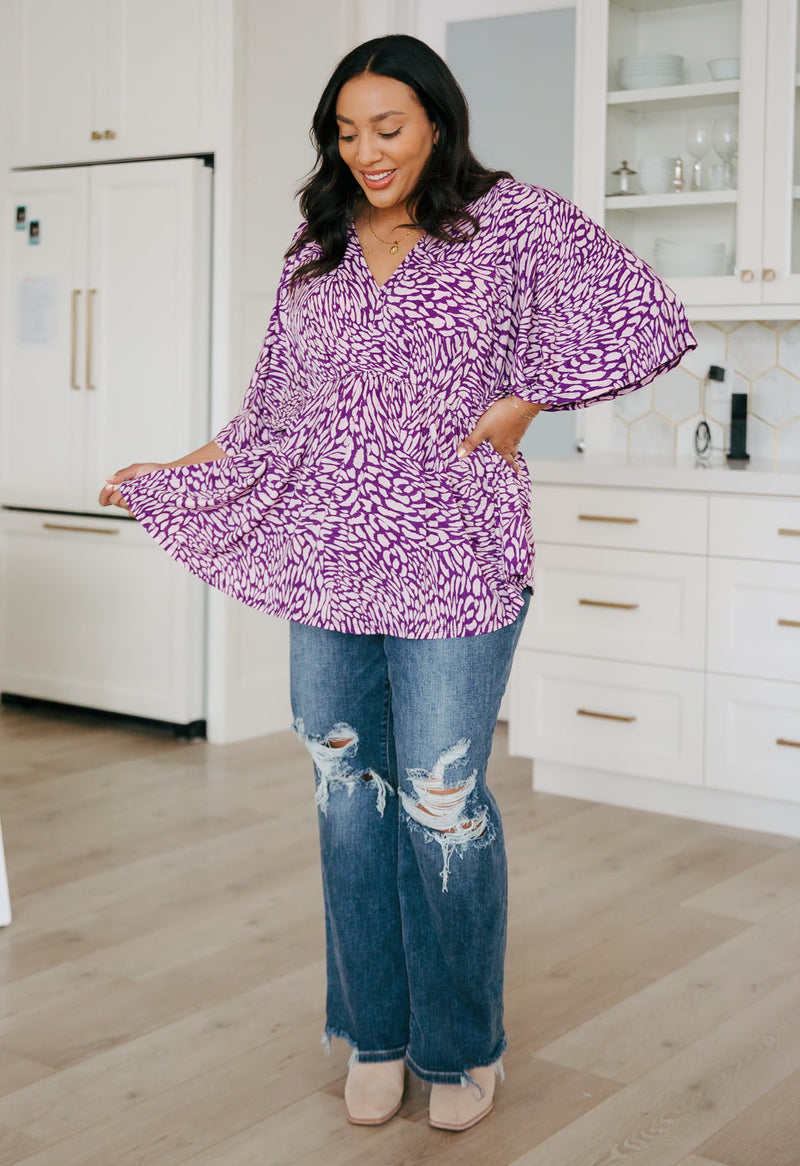 Dearest Dreamer Peplum Top in Painted Purple - Maple Row Boutique 