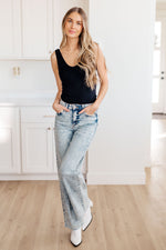 Dory High Waist Mineral Wash Raw Hem Wide Leg Jeans - Maple Row Boutique 