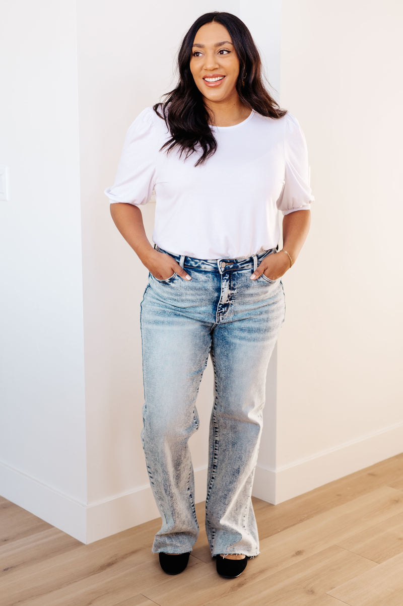 Dory High Waist Mineral Wash Raw Hem Wide Leg Jeans - Maple Row Boutique 