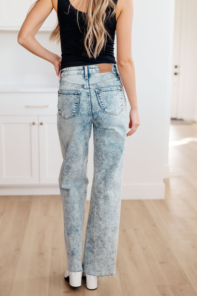 Dory High Waist Mineral Wash Raw Hem Wide Leg Jeans - Maple Row Boutique 