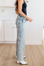 Dory High Waist Mineral Wash Raw Hem Wide Leg Jeans - Maple Row Boutique 
