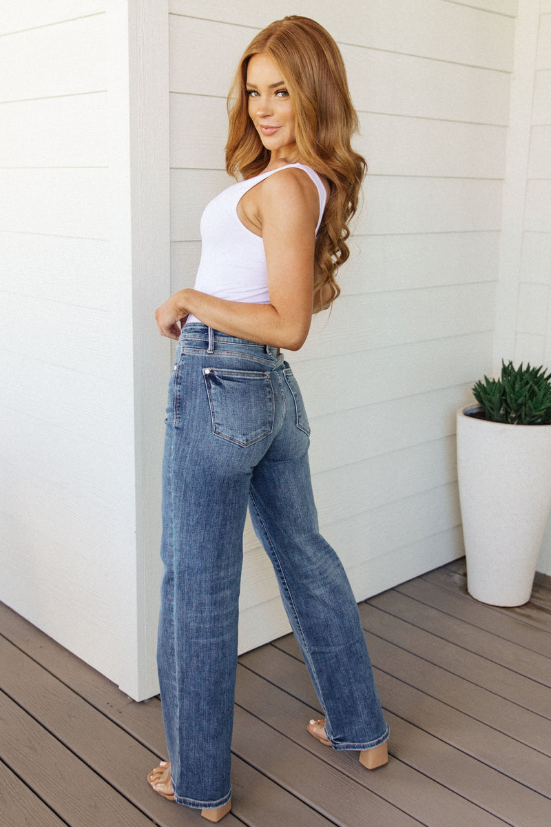 Esther Mid Rise Contrast Wash Wide Leg Jeans - Maple Row Boutique 