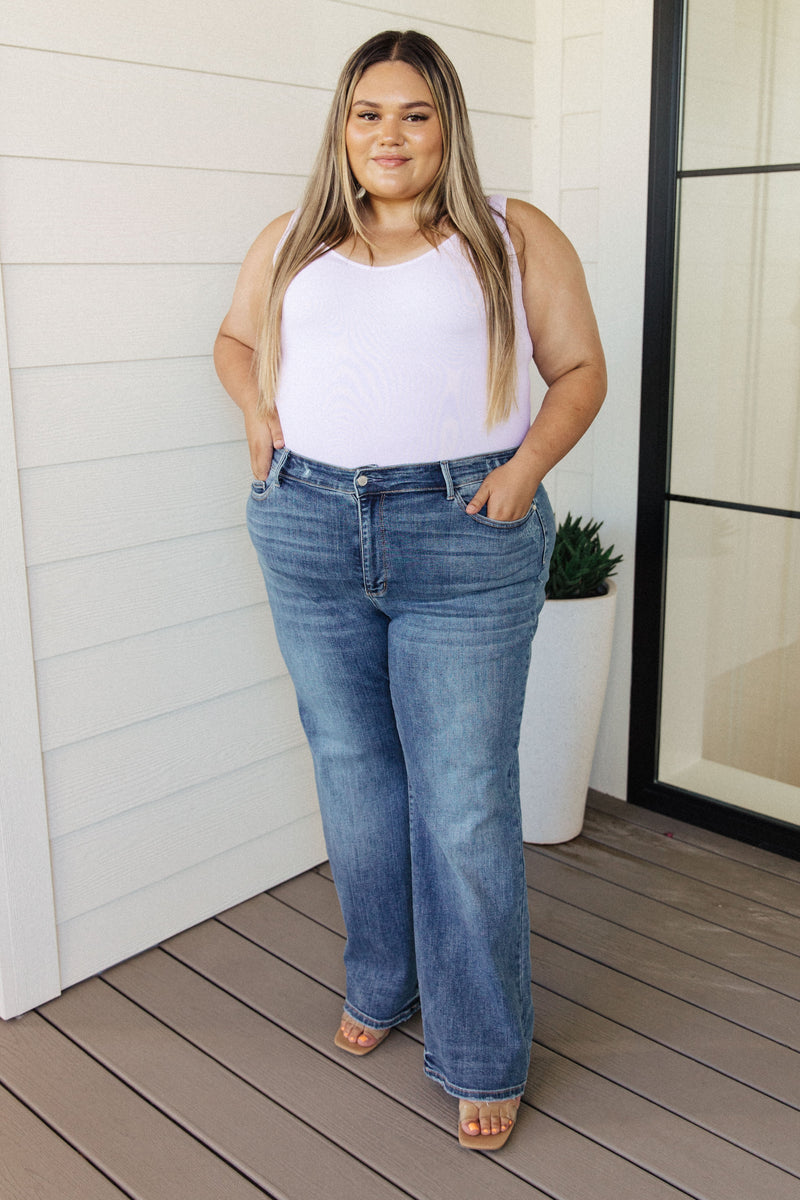 Esther Mid Rise Contrast Wash Wide Leg Jeans - Maple Row Boutique 