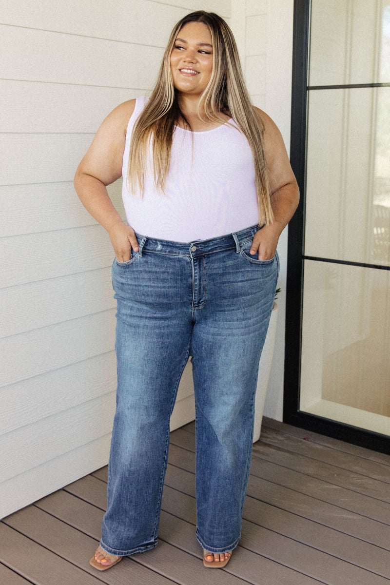 Esther Mid Rise Contrast Wash Wide Leg Jeans - Maple Row Boutique 