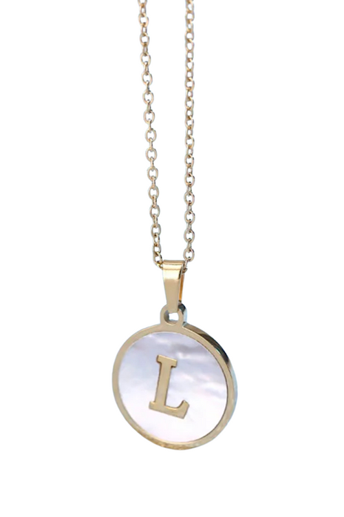 Gold Pearl Initial Necklace L - Maple Row Boutique 