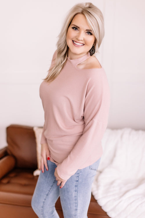 Mock Neck Top In Champagne - Maple Row Boutique 