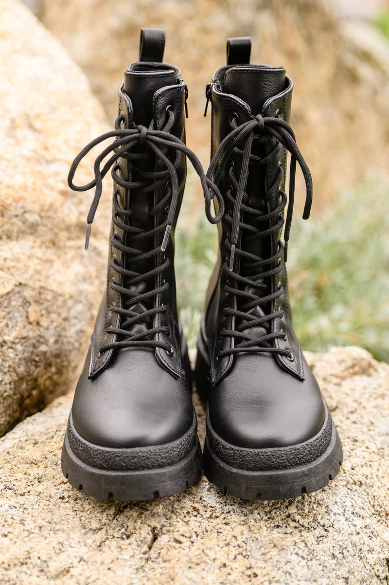 Fresh Feels Combat Boots In Black - Maple Row Boutique 