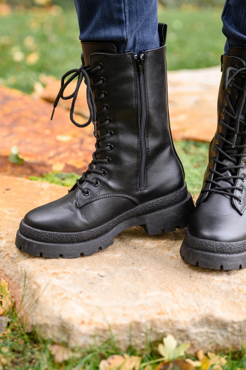 Fresh Feels Combat Boots In Black - Maple Row Boutique 