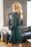 Front And Center Balloon Sleeve Dress in Green - Maple Row Boutique 