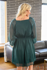Front And Center Balloon Sleeve Dress in Green - Maple Row Boutique 