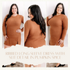 Ribbed Long Sleeve Dress With Slit Detail In Pumpkin Spice - Maple Row Boutique 