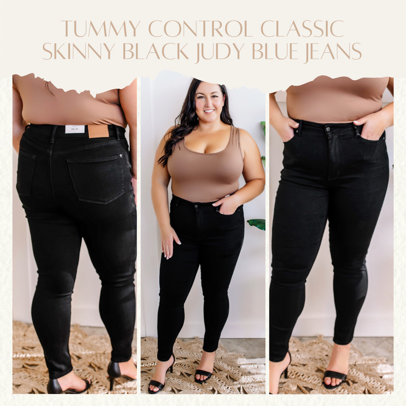 Tummy Control Classic Skinny Black Judy Blue Jeans - Maple Row Boutique 