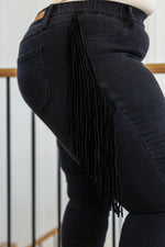 Hilary Side Fringe Skinny Jegging In Black - Maple Row Boutique 