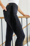 Hilary Side Fringe Skinny Jegging In Black - Maple Row Boutique 