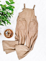 Light Gauze Overalls With Pockets In Bohemian Beige - Maple Row Boutique 