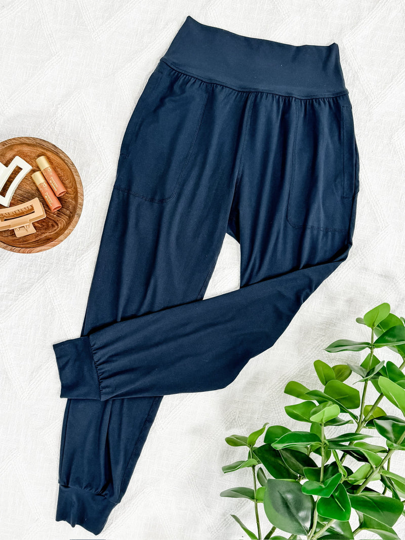 Buttery Soft Joggers With Pockets In Nocturnal Navy - Maple Row Boutique 