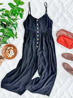 Dressy Button Down Jumpsuit In Classic Black - Maple Row Boutique 