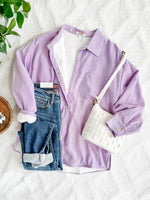 Minky Lined Shacket In Soft Shimmering Violet - Maple Row Boutique 
