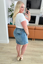 Carol High Rise Rigid Magic Denim Skirt - Maple Row Boutique 