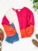 Colorblock Knit Sweater In Hot Pink, Orange & Ivory - Maple Row Boutique 